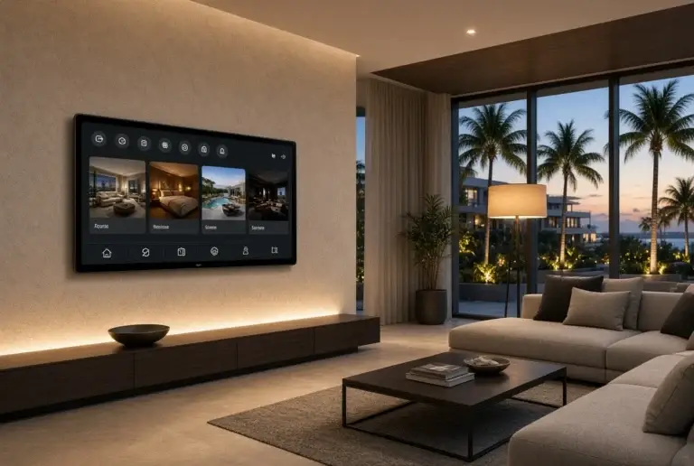 Control4 touchscreen in a Miami home after an OS upgrade